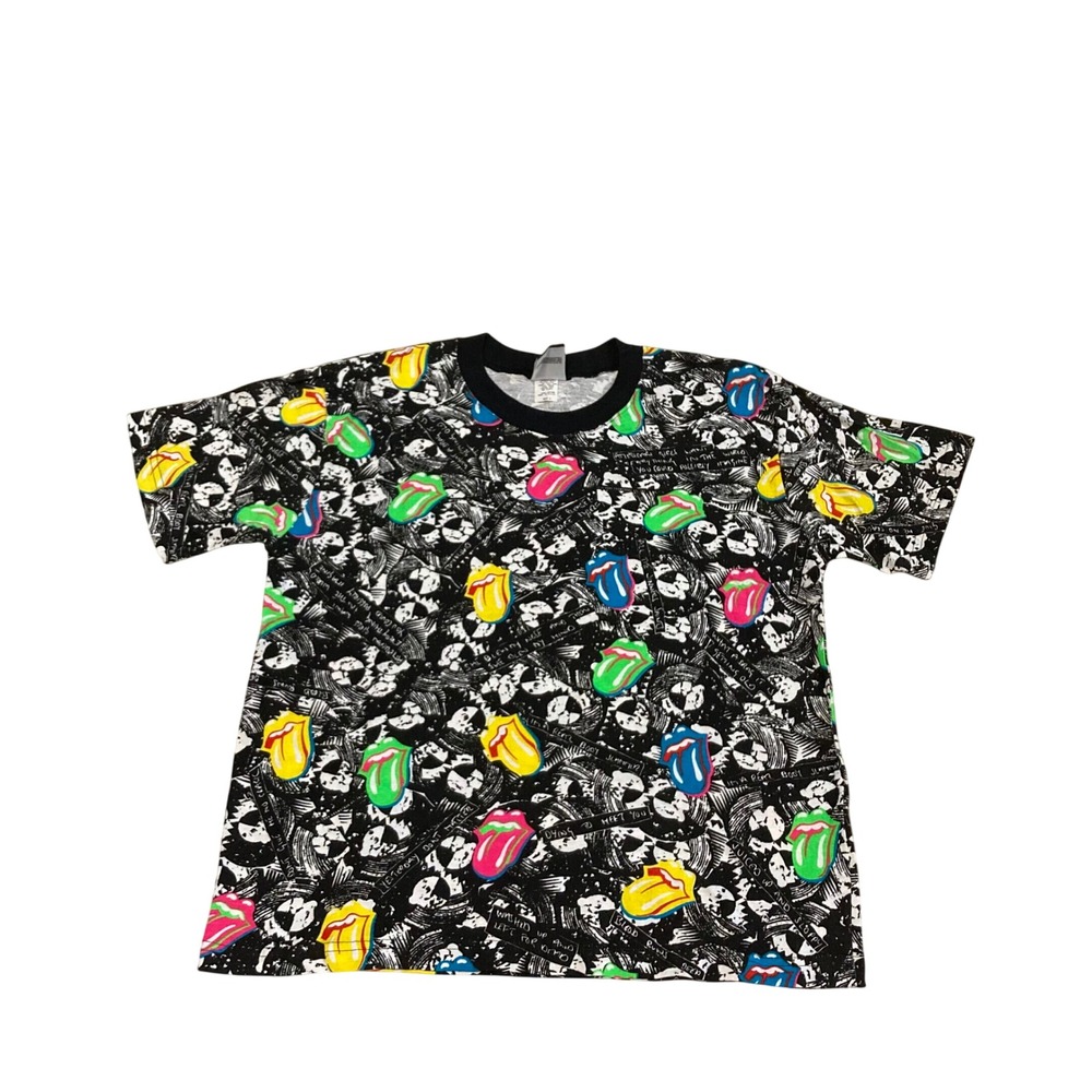 Rolling Stones All Over Print T-Shirt Multi Color Tongue Logo Made in USA Size 1